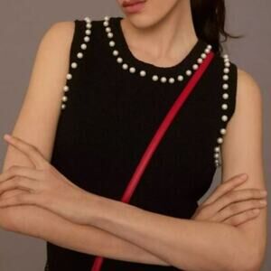 Anthropologie Pearl Trim Cropped Knit Tank Top